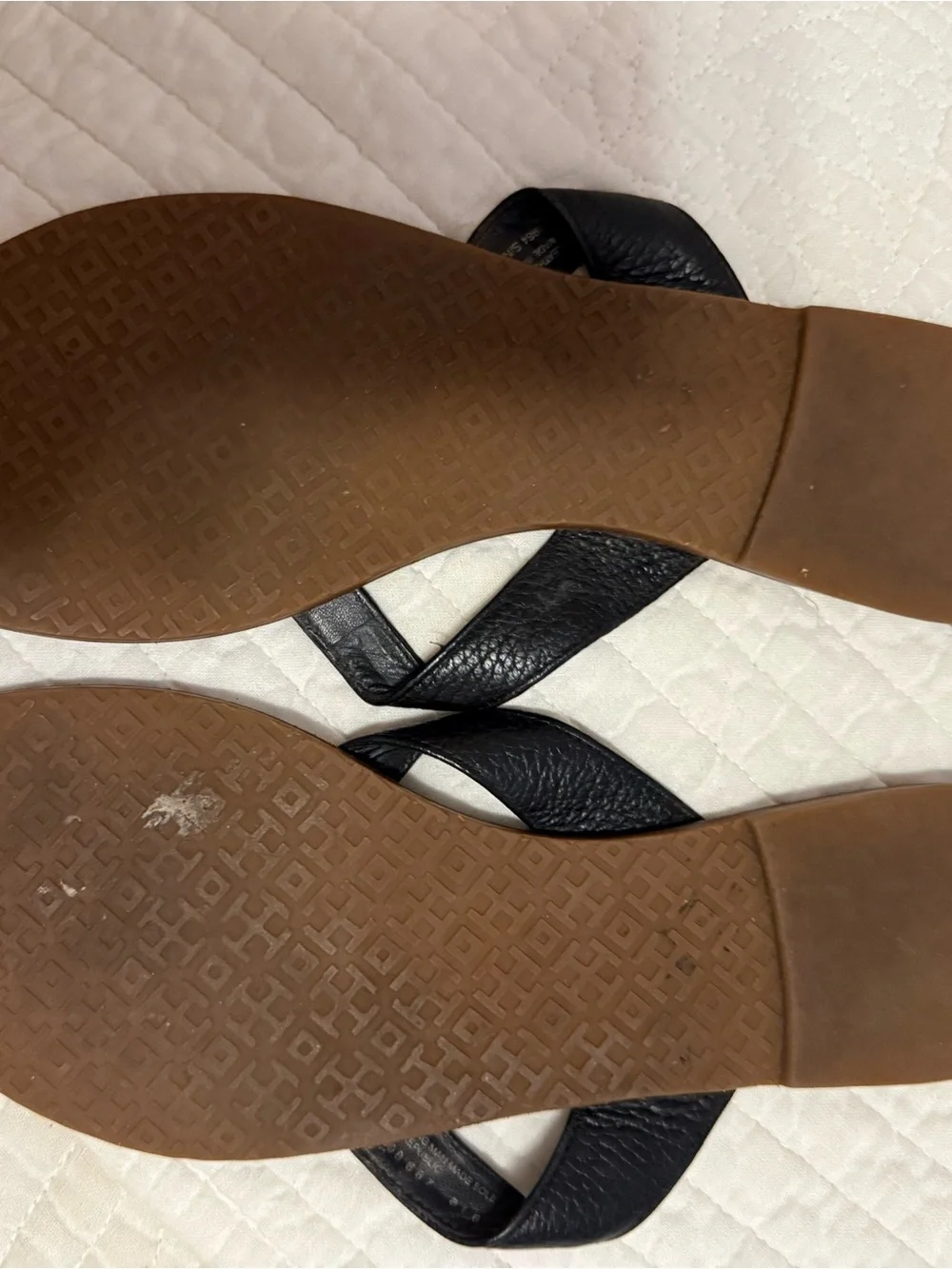 Tory Burch Black Leather Thong Sandals with Gold Logo